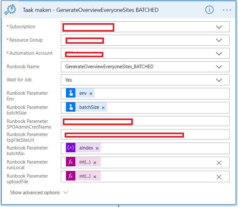 Flow continued - Run Azure Automation action